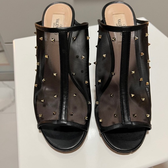 Black Rockstud Shining Mesh Stud Mule Slide Backless Sandal Heel Pumps.. - Picture 4 of 5